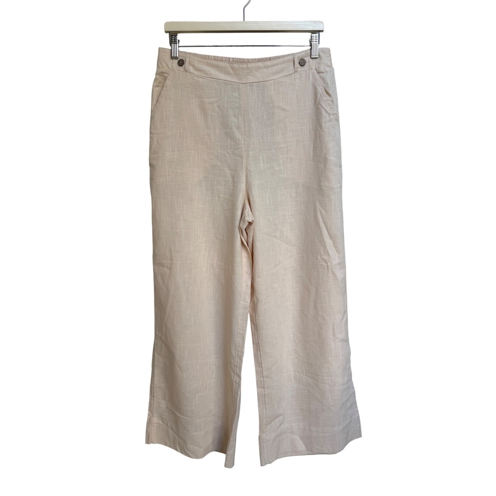 Roxy Womens Wide Leg Linen Blend Pants Beige Oatmeal Smocked Back Size XL